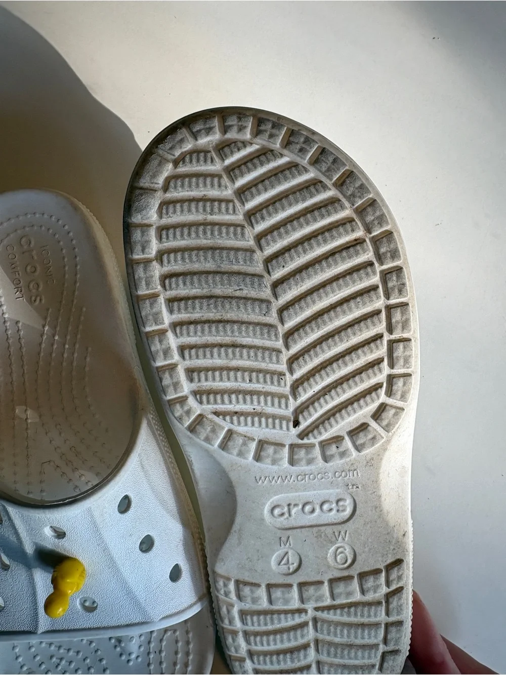 CROCS White Kids' Slide Sandals with Yellow Charm